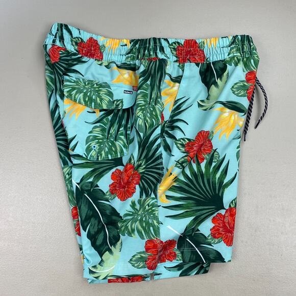 Hurley Hybrid Swim Shorts Mens Large Hibiscus Volley Tropical Floral Blue Trunks - Picture 4 of 13